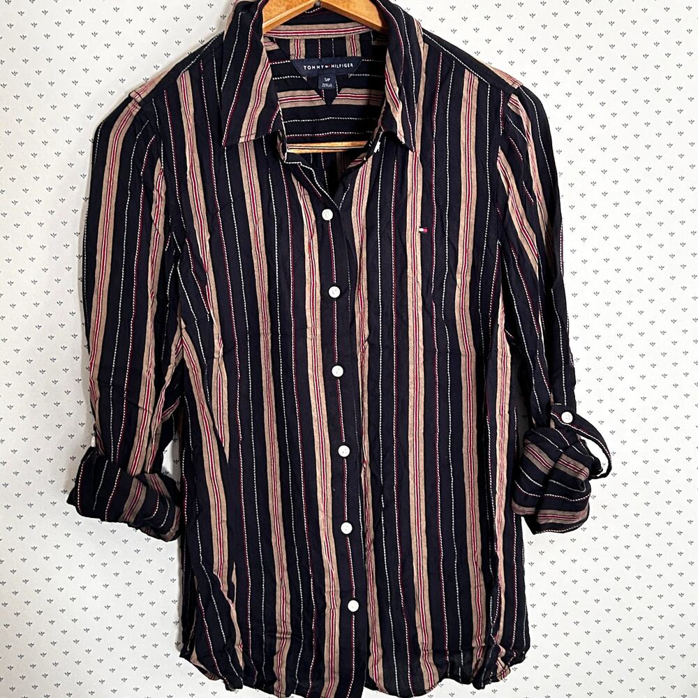 Tommy Hilfiger Striped Button Up Shirts S NWT Top Womens Menswear Inspo Preppy